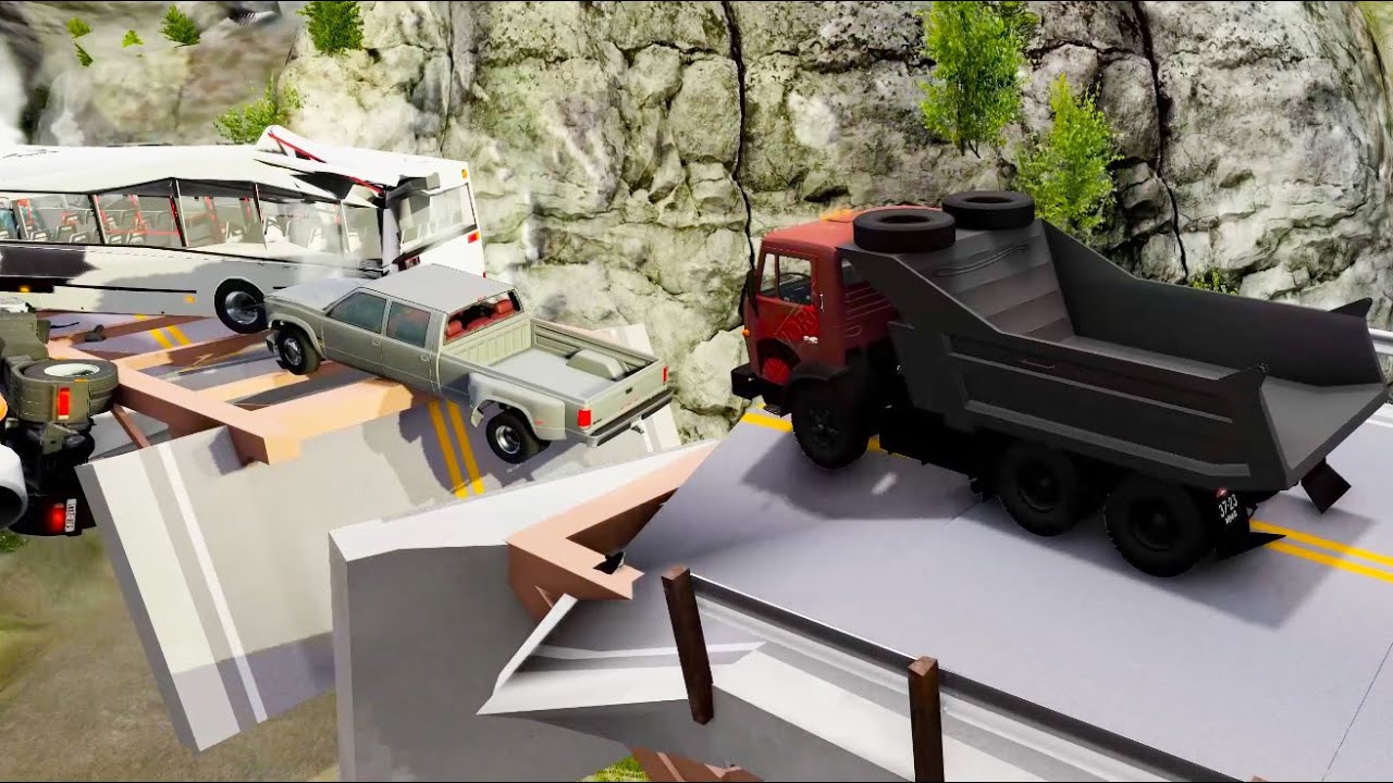 Collapsing Bridge Pileup Car Crashes  - BeamNG DRIVE