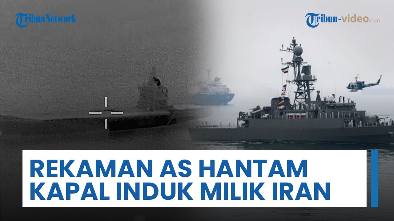 Rekaman AS Hantam Kapal Induk Drone Iran hingga Terbakar di Tengah Operasi Militer
