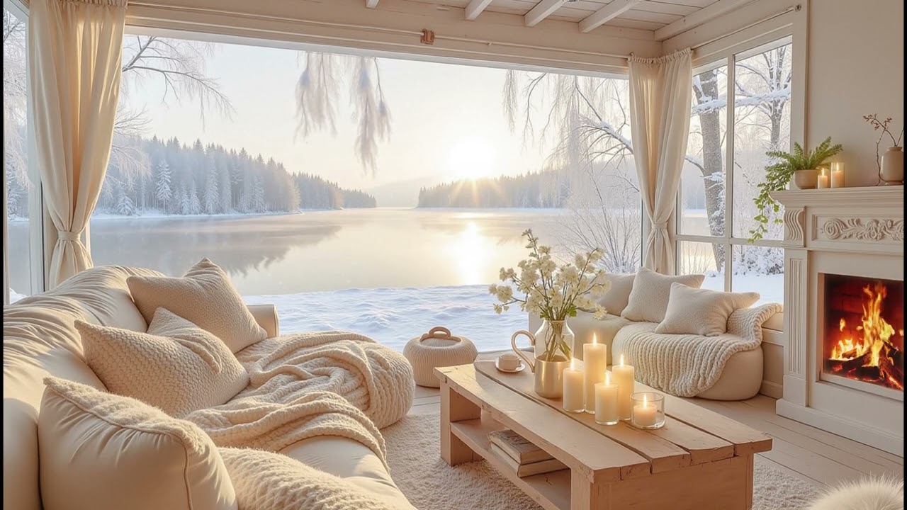 Warm Winter Cabin by the Lake | Soft Piano for Peaceful Sleep, Calm & Relaxation