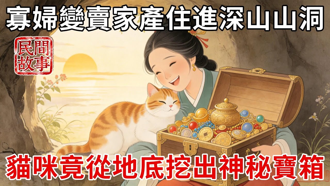 寡婦為葬亡夫變賣家產住進深山山洞，養的貓咪深夜突然刨地，竟從地底挖出神秘寶箱！#民間故事 #傳統文化 #原創虛構 #華語有聲書 #槐樹下聽書
