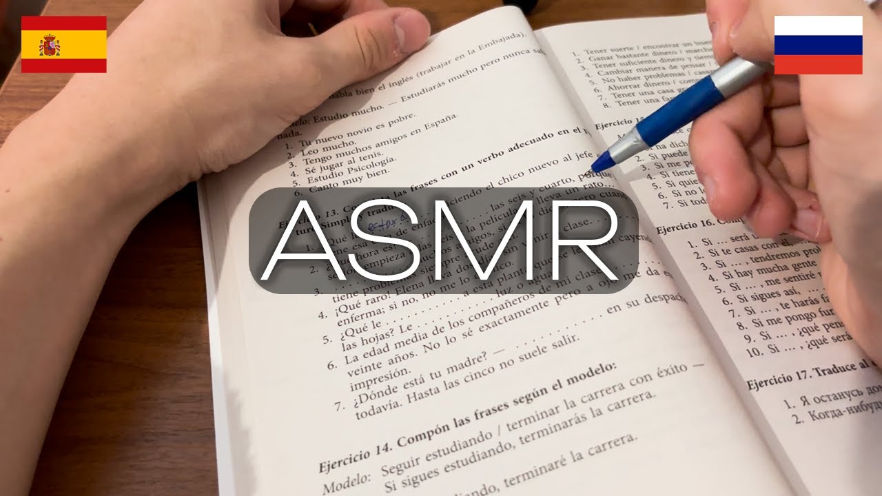 ASMR ESTUDIANDO ESPAÑOL con VOZ SUAVE, sonidos de hojas y manos