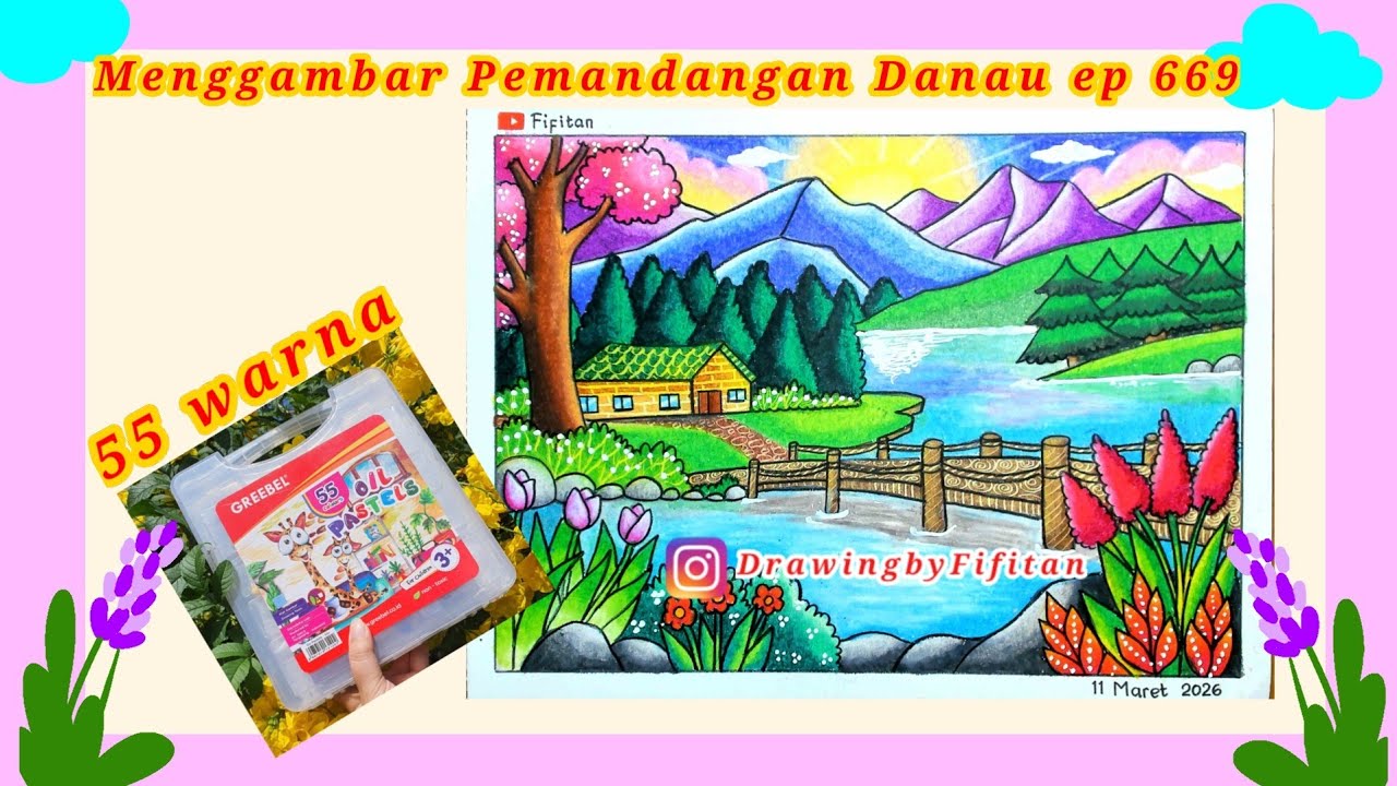 Cara Menggambar Pemandangan Danau EP 669