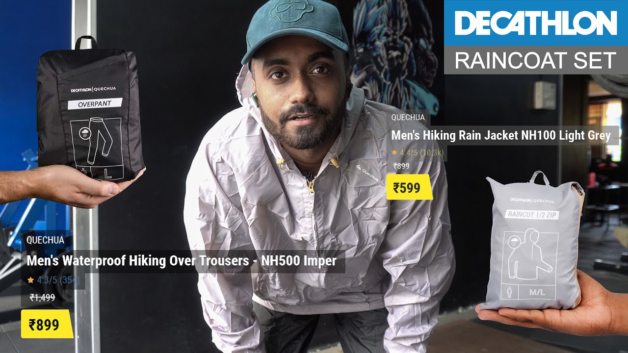 Men's Hiking Rain Jacket NH100 & Waterproof Hiking Over Trousers NH500 Imper from DECATHLON 🇮🇳