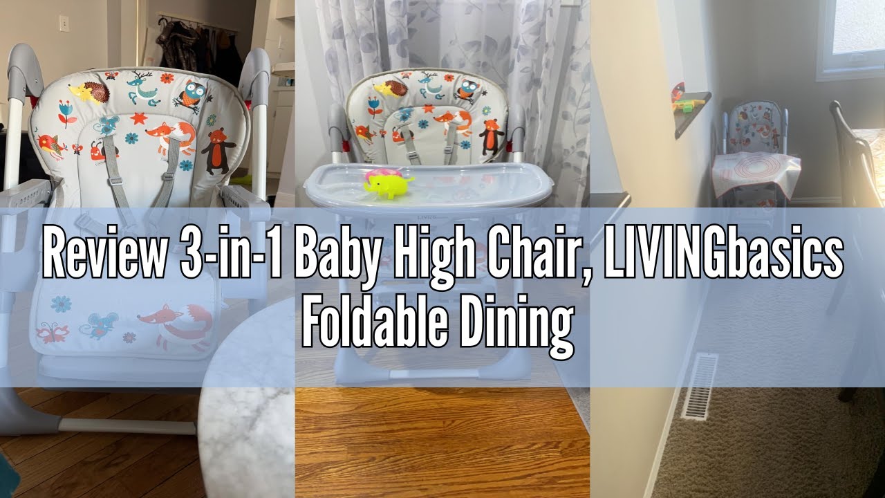 Review 3-in-1 Baby High Chair, LIVINGbasics Foldable Dining Booster Seat with Storage Basket, 6-Posi