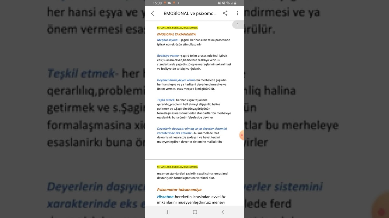 emosianal ve psixomotor taksanomiya.Şehane Arif