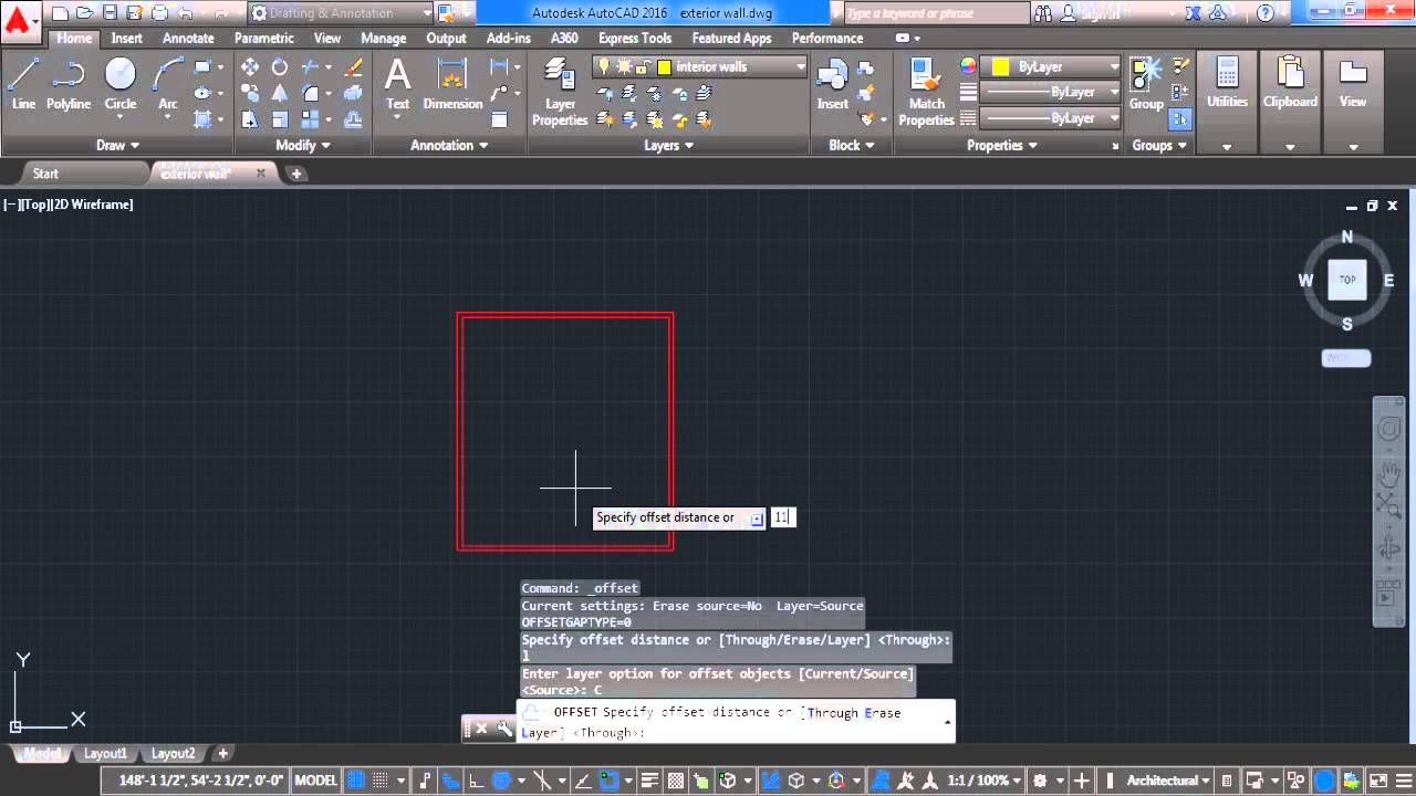 Autocad 2016 - How To: Create Interior walls - Lesson 3
