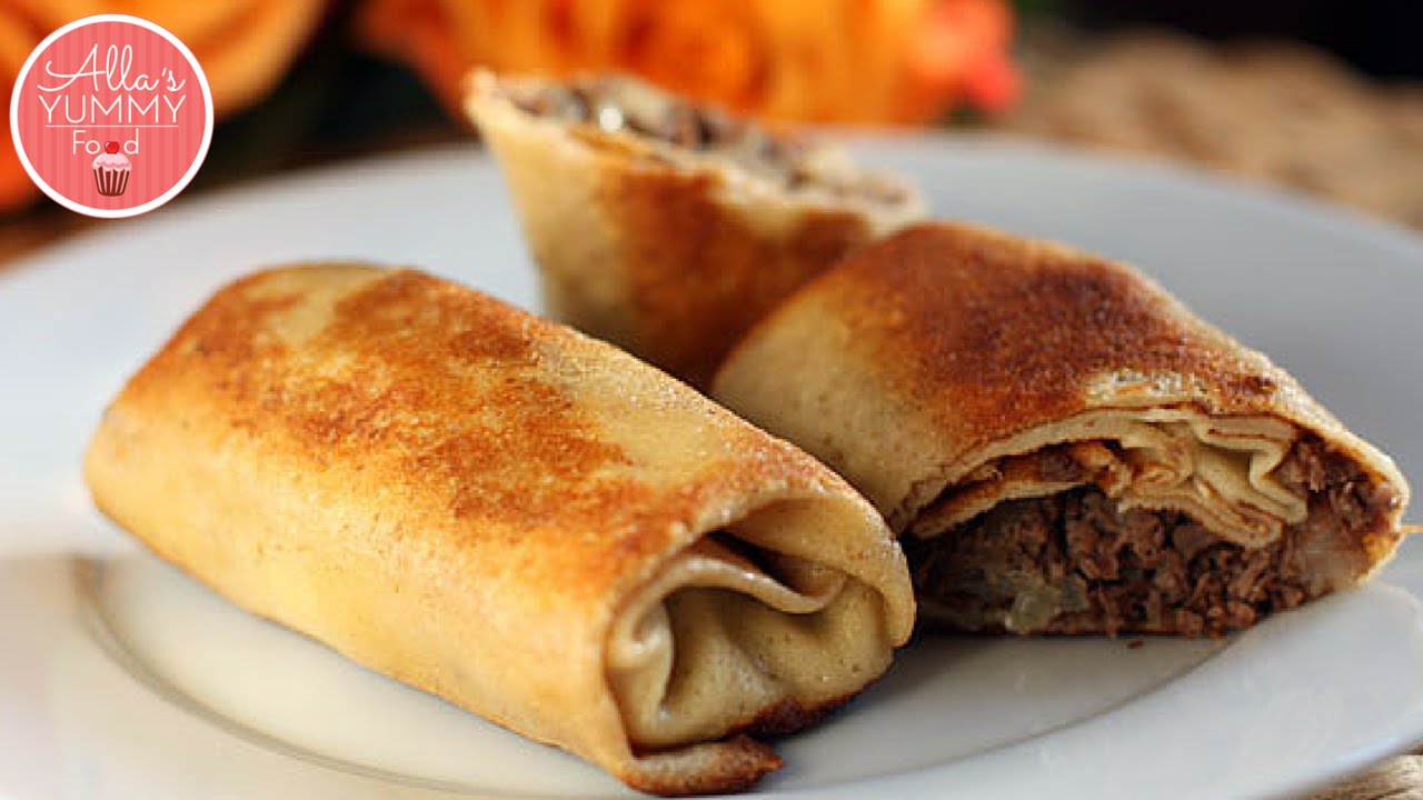 Pancakes with Mushrooms & Meat Filling | Блинчики с мясом и грибами