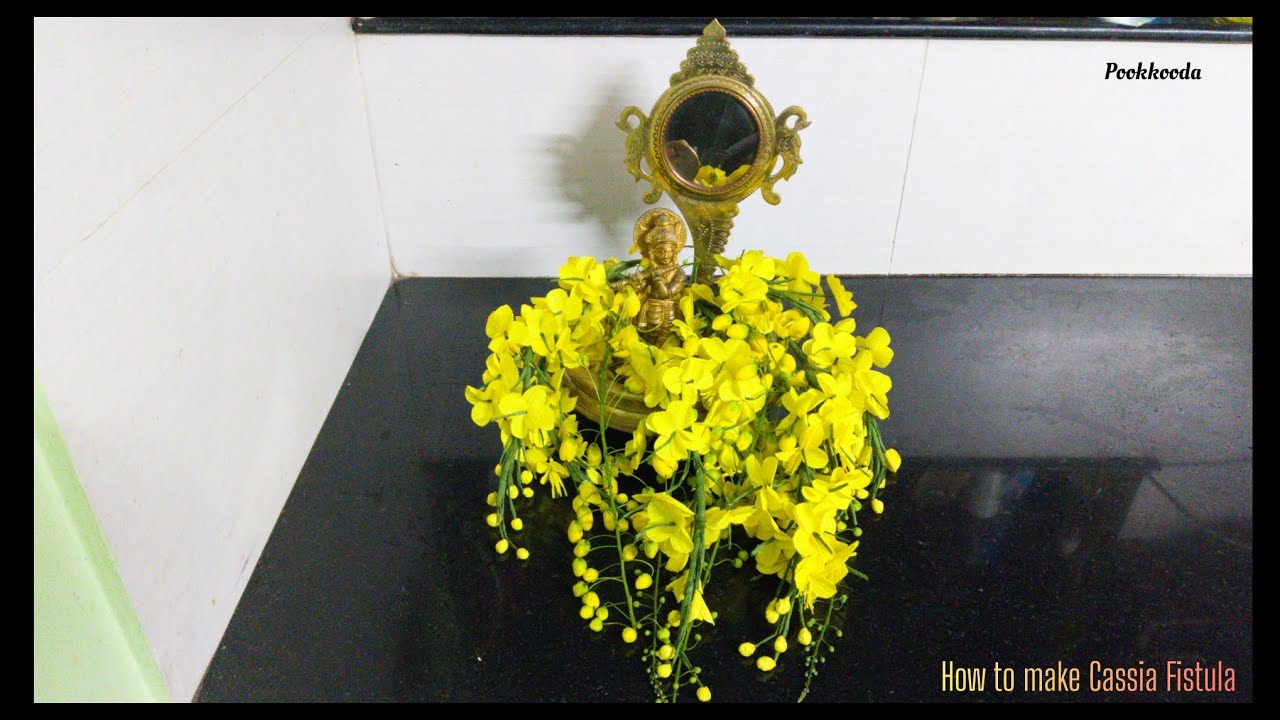 How to make Cassia Fistula [Kanikonna] using crepe paper #craft #flower making #vishu  #kanikonna