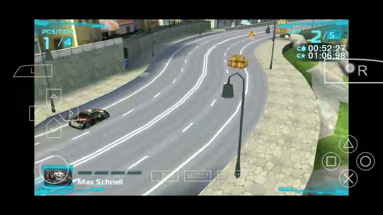 Cars 2 video game PSP version Max Schnell 5 lap race in Mountain Run