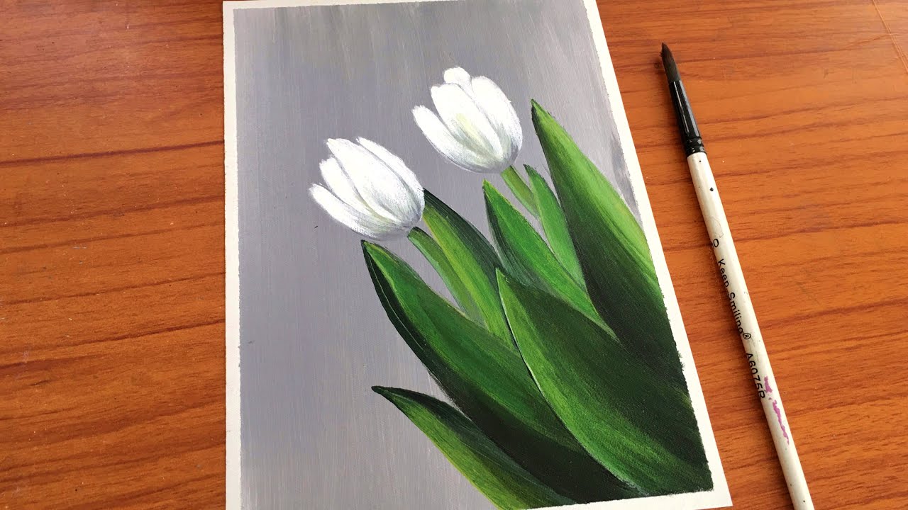 How to paint White Tulips in Acrylic Paint | Easy Tulips painting for beginners