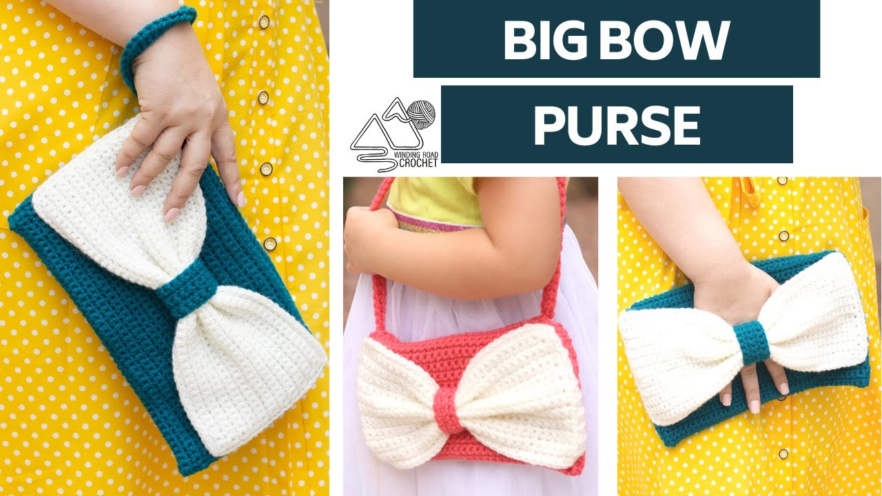CROCHET: Easy Big Bow Clutch Purse, Wristlet, Adult & Child Size | Pattern by Winding Road Crochet