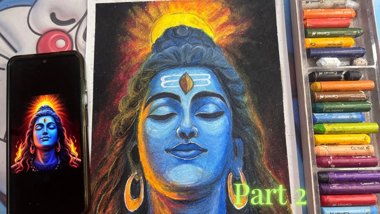 Lord shiv ji painting,oil pastel painting,step by step, beginners,part 2