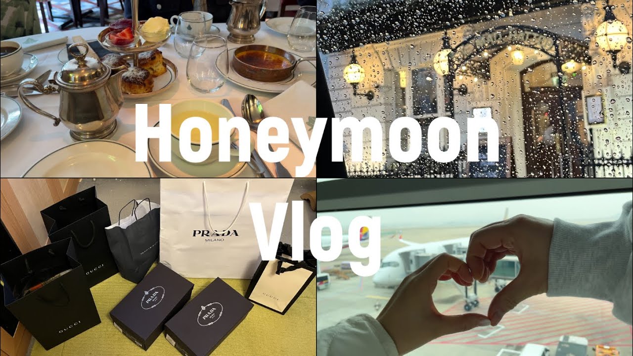 [Vlog]🇬🇧신혼여행 1탄 | 영국 비스터 빌리지 아울렛 하울, 명품 쇼핑 언박싱, 프라다 플랫 슬링백, 구찌 넥타이 스카프, 타미힐피거 모자, 런던 야경, 애프터눈티 스콘