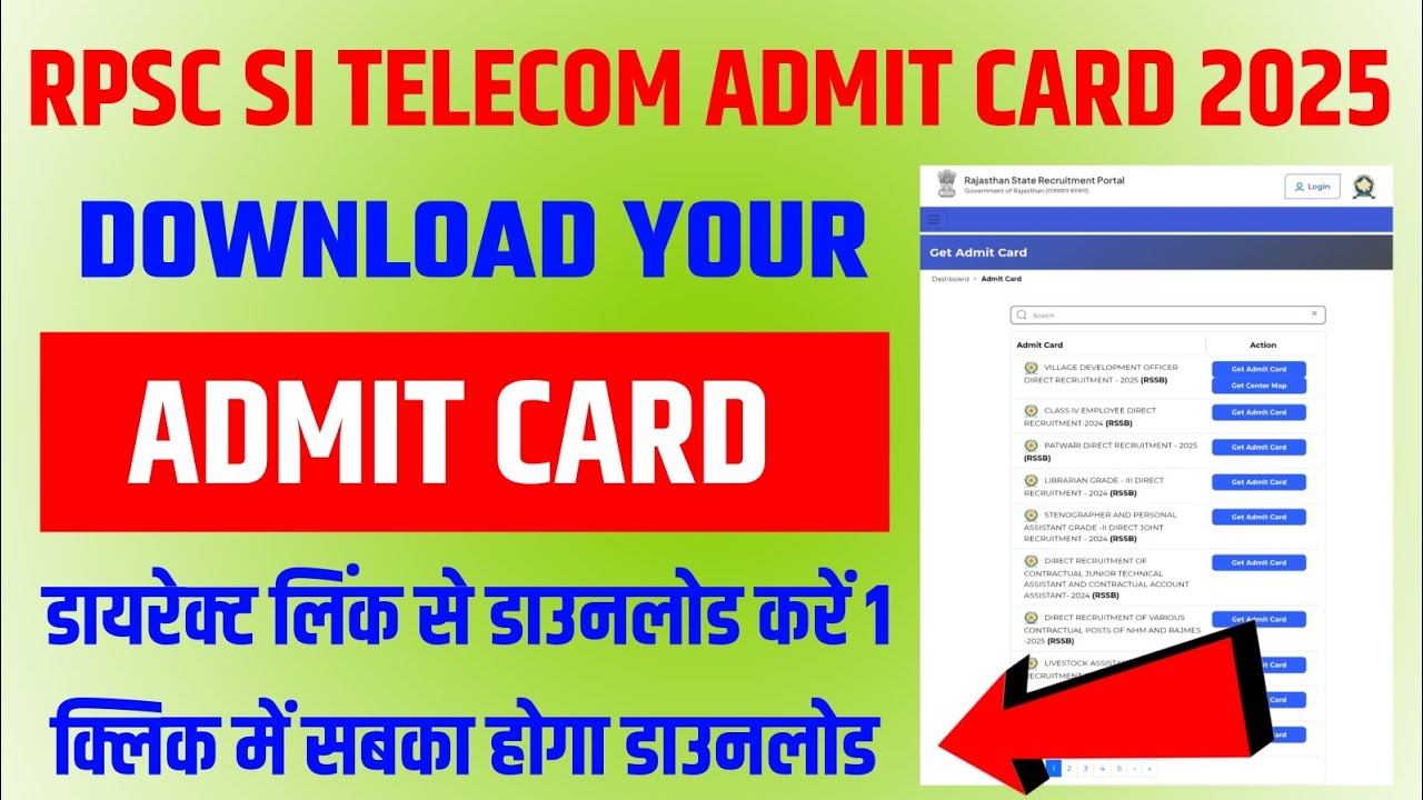 RPSC Sub Inspector Telecom Admit Card 2025 | RPSC SI Telecom Admit Card 2025 download kaise karen 
