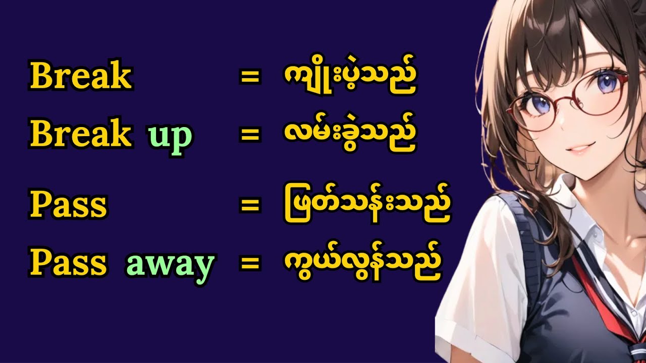 50 Phrasal Verbs | ဒီစကားလုံးတွေမသိရင် အင်္ဂလိပ်စာမှာအခက်တွေ့နိုင်တယ်။