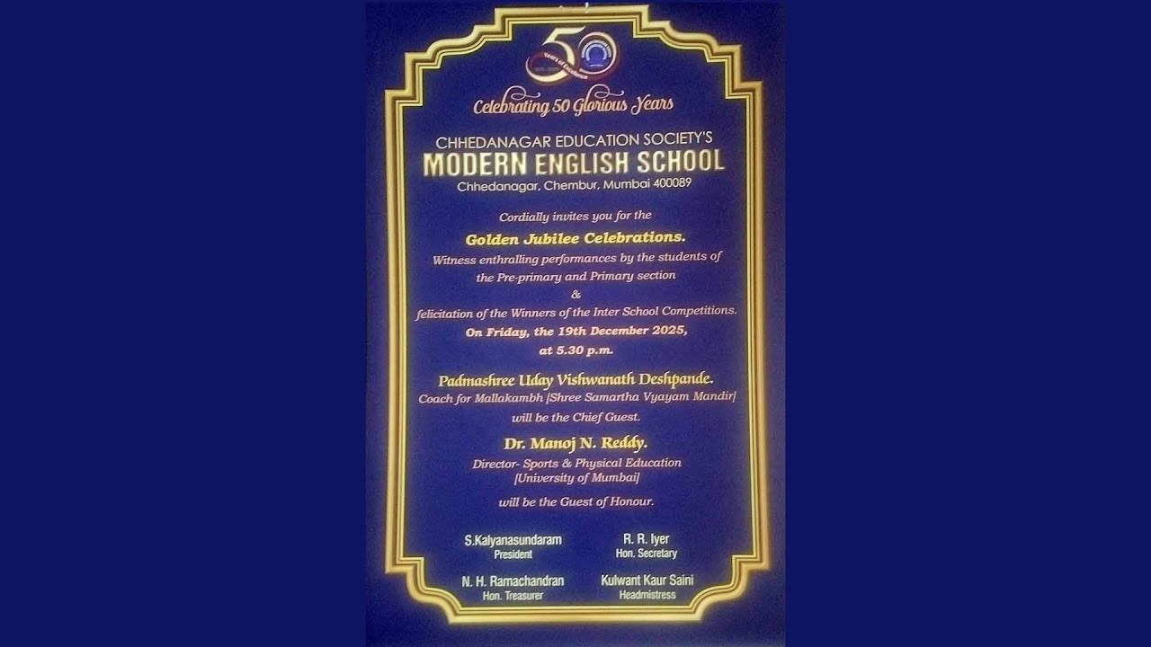 MODERN ENGLISH SCHOOL  GOLDEN JUBILEE CELEBRATION  2025  # 19.12.2025   AT   5.00 PM # LIVE