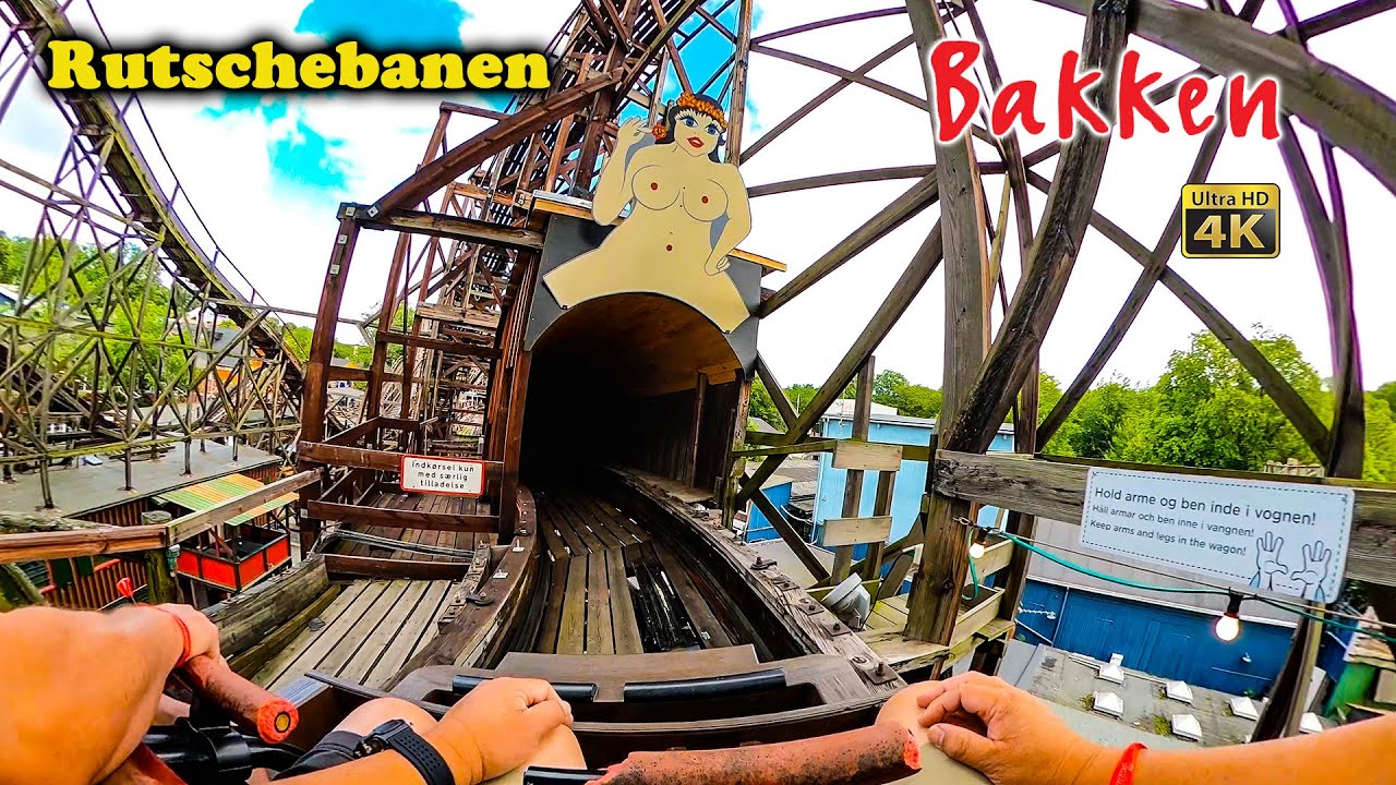 Rutschebanen Roller Coaster On Ride Front Seat 4K POV Bakken Denmark 2023 08 05