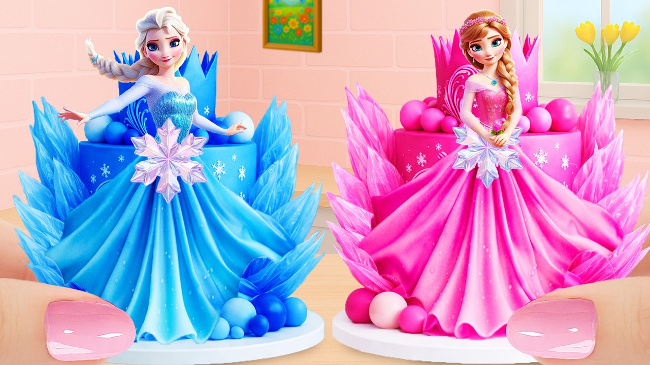 Enjoyable Making Miniature Frozen Princess Cake 💙💗 Blue vs Pink Dress Cake Battle | Tiny Joy Bakes