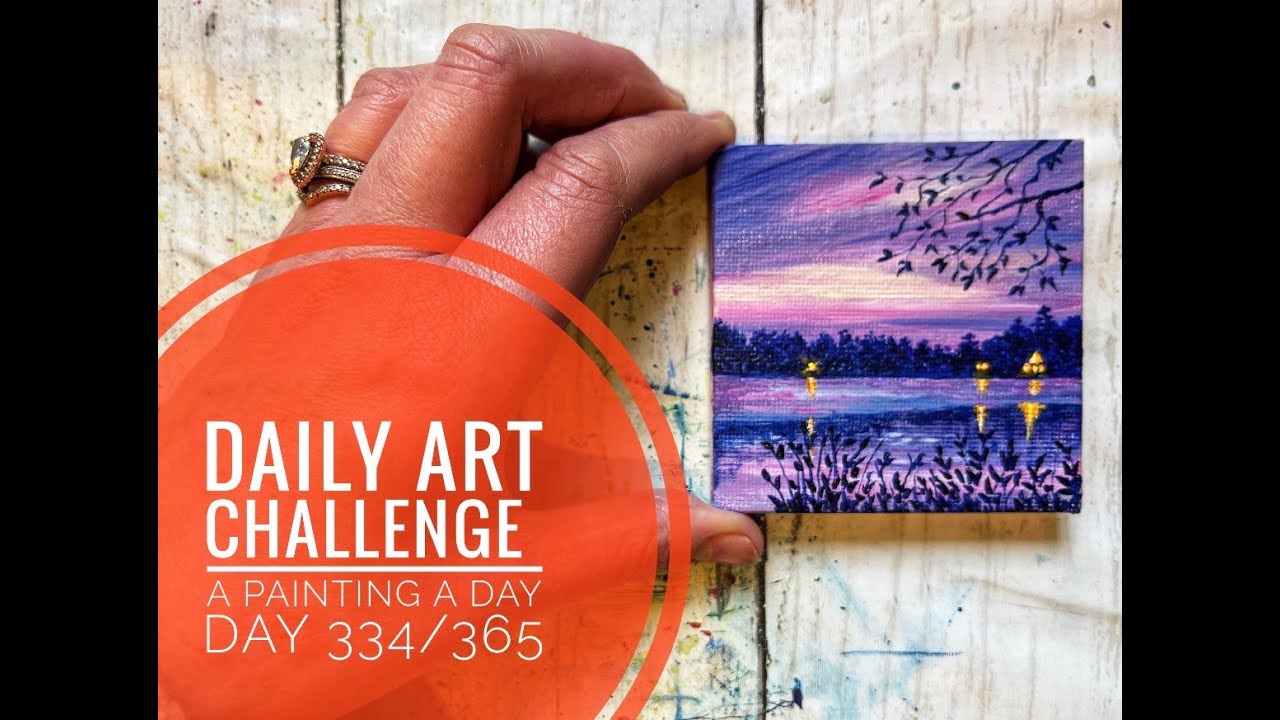Daily Art Challenge 334/365 | How to Paint an Easy Purple Sunset Landscape | Acrylic Painting Relax