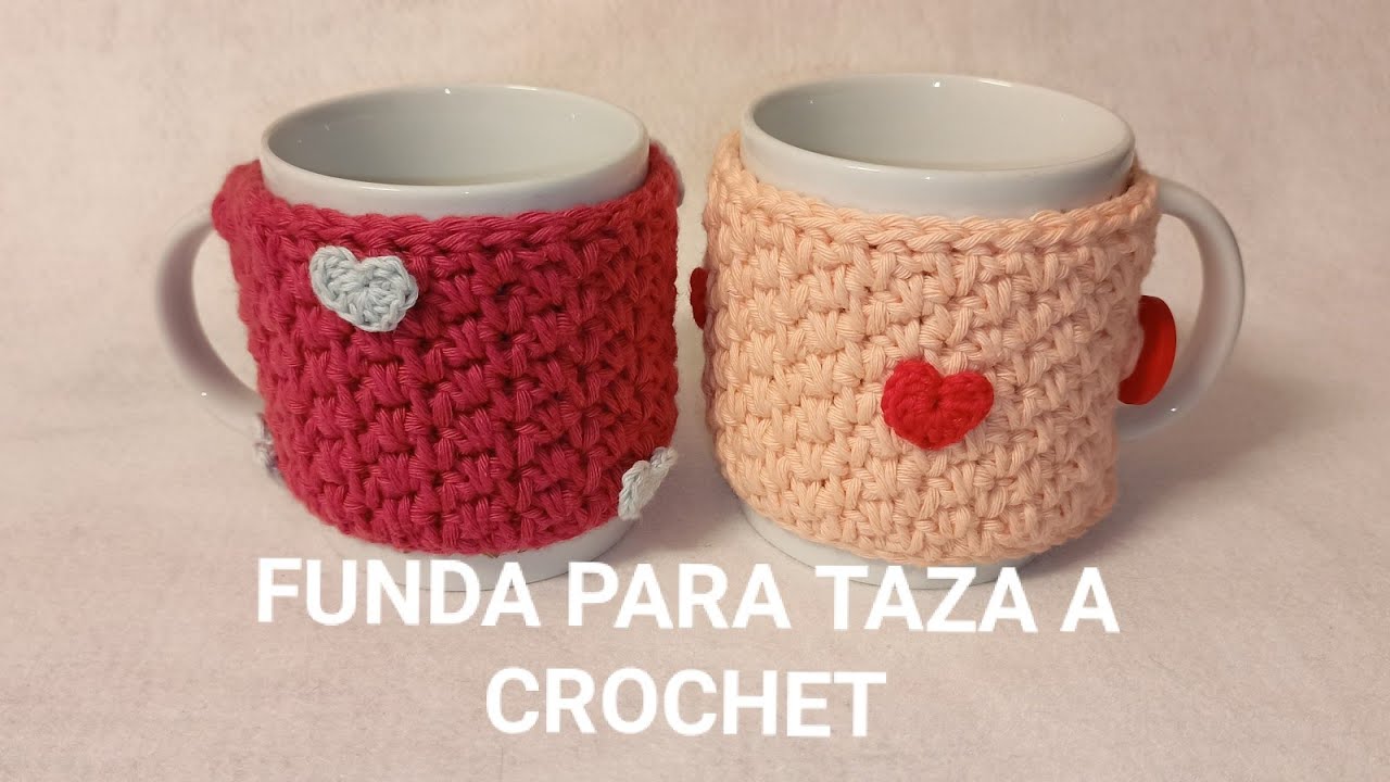 Funda para taza con corazones a crochet/ganchillo
