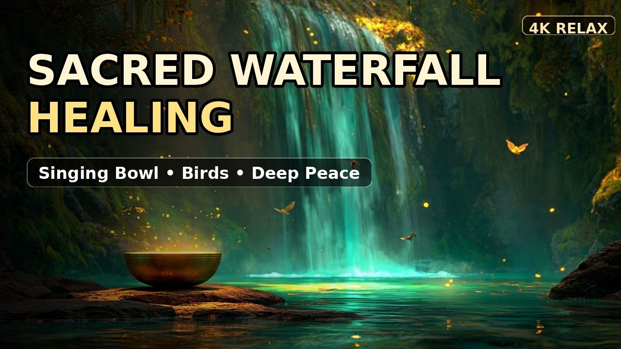 LIVE • Sacred Waterfall Healing 🌊 Singing Bowl & Birds | Stress Relief • Meditation Ambience