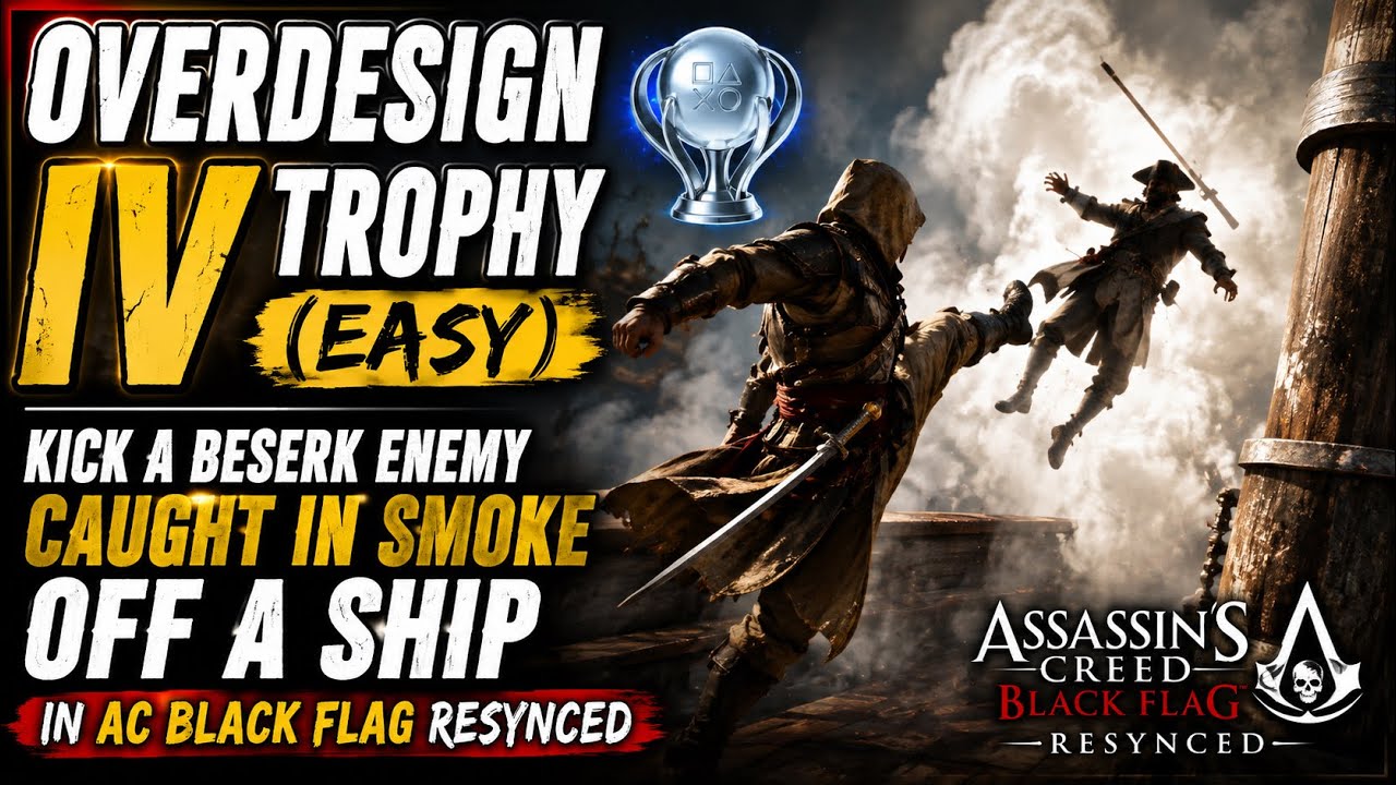 OVERDESIGN IV TROPHY (EASY) Kick A Beserk Enemy Caught in Smoke Off a Ship in AC Black Flag Resynced