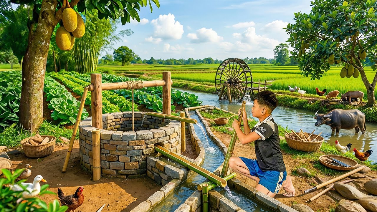 Country Life: Orphan Boy Building a Water System and Digging a Well After a Long Drought