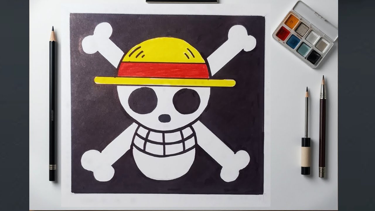 Cómo Dibujar la BANDERA de ONE PIECE Paso a Paso | Tutorial Fácil del Jolly Roger de LUFFY