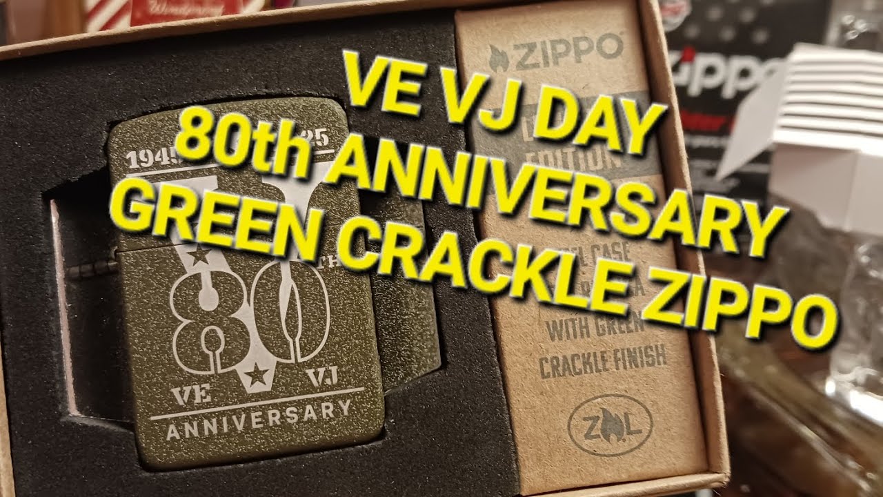 Victory in Europe/Victory in Japan 80th Anniversary Collectible Green Crackle Zippo