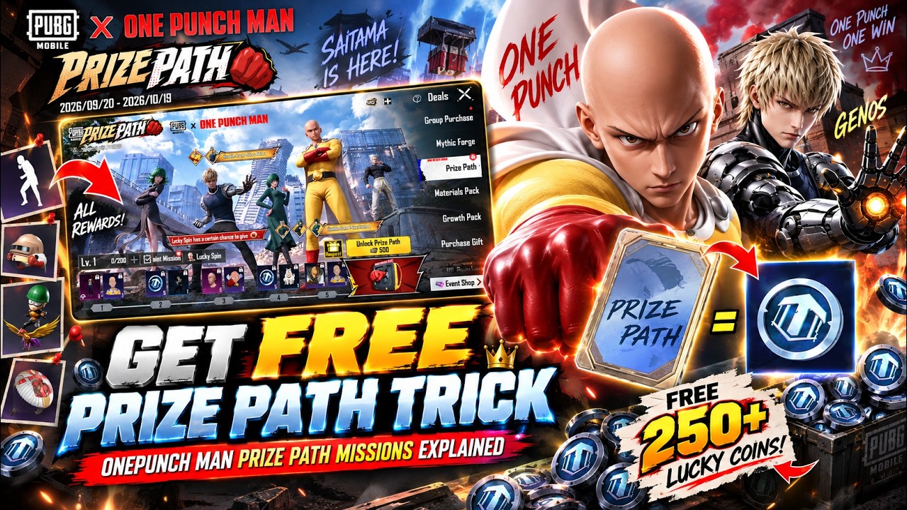 BGMI Prize Path RELEASE DATE 🔥 GET FREE PRIZE PATH | One Punch Man Missions & 250+ Lucky Coins TRICK