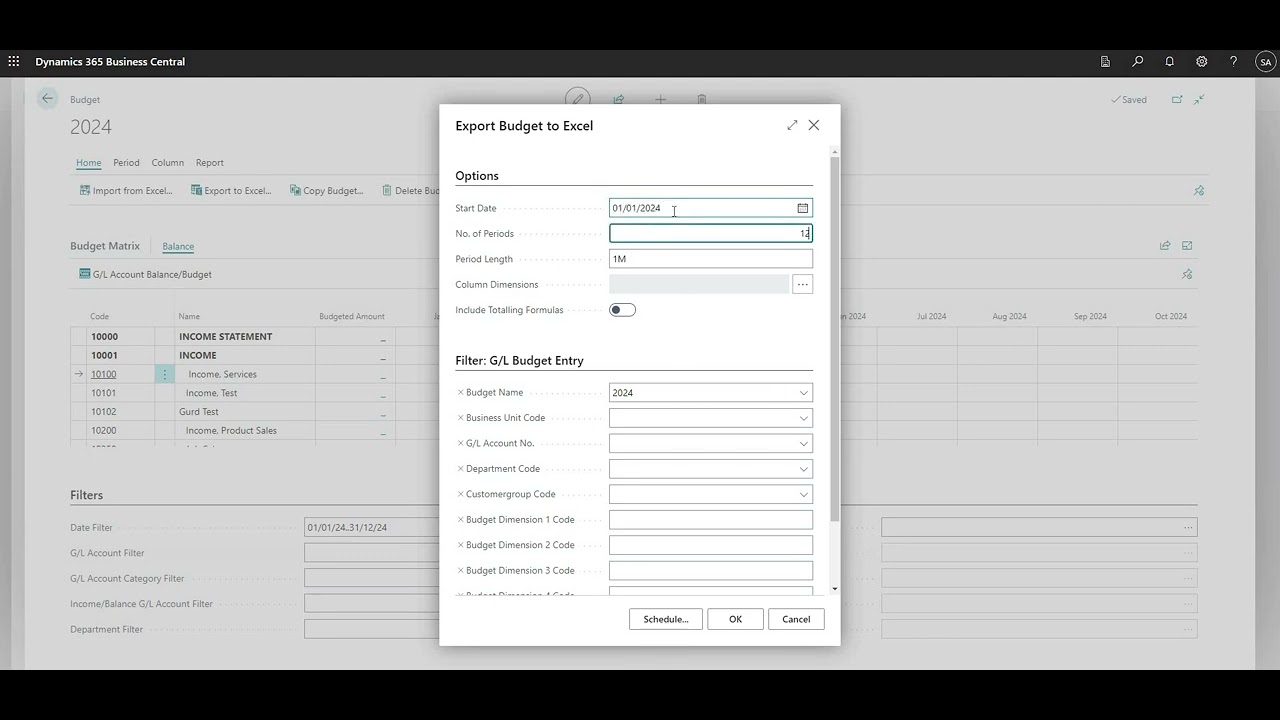 General Ledger Budgets in Business Central