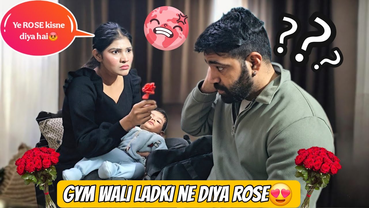 💪GYM WALI LADKI NE DIYA ROSE🌹 WIFE Gone totally MAD😵‍💫 #roseday #prank #comedy 