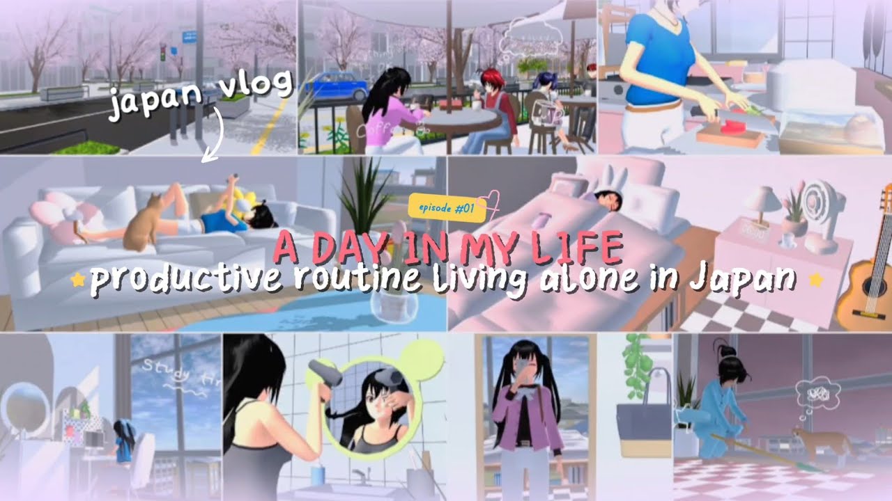 Day in my life 🌸 Japan Vlog #1 : Produktive routine Living Alone || sakura school simulator