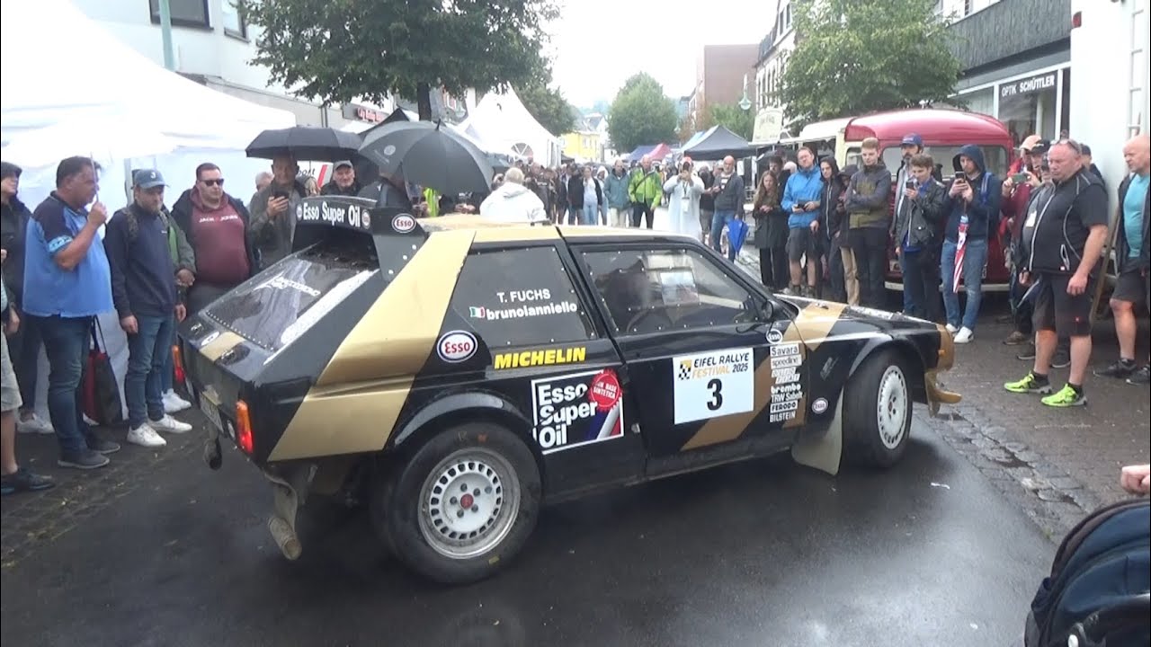 Eifel Rallye Festival 2025 - Cars leaving service area on Thursday noon (raw footage)