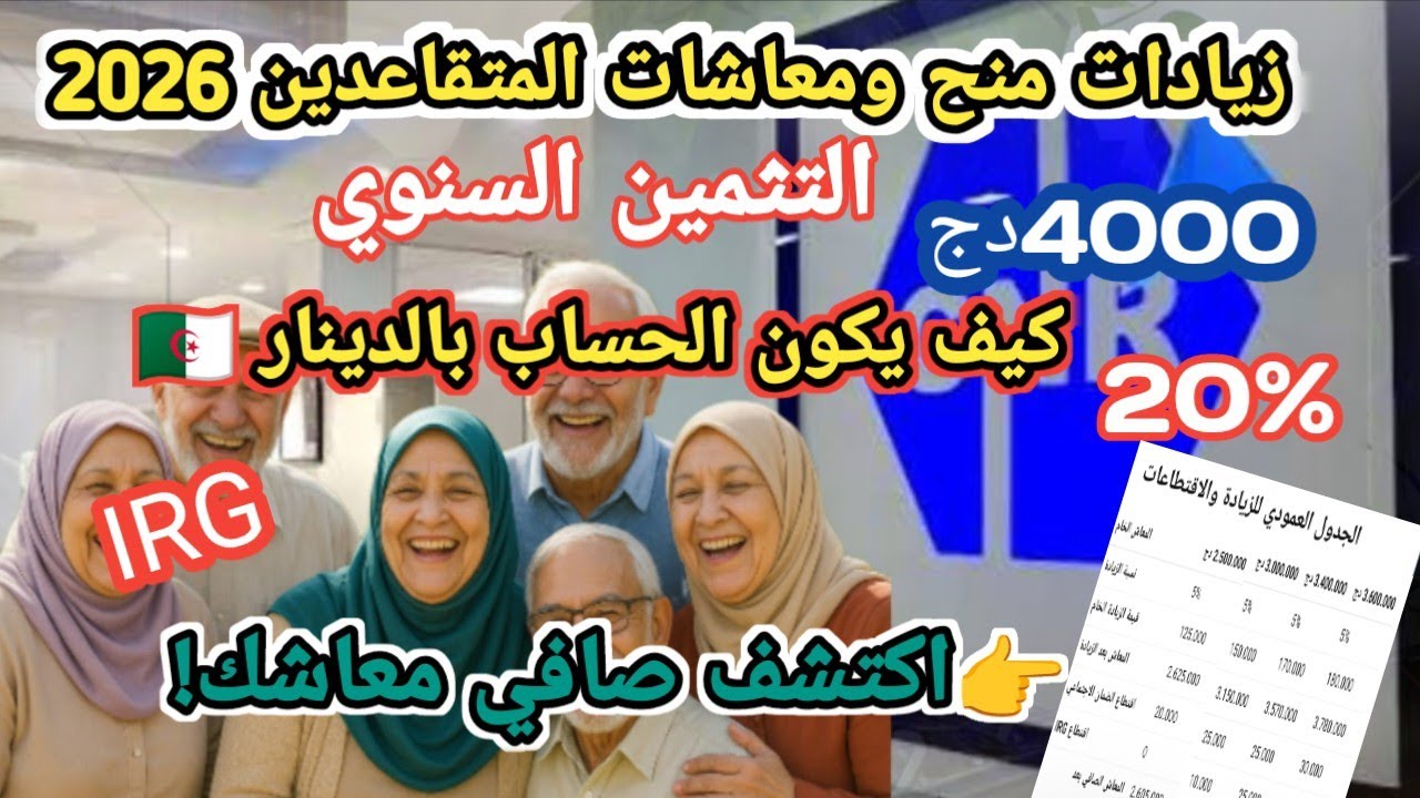 الزيادة في معاشات المتقاعدين والمنح المنقولة رفع الحد الأدنى للأجور والتثمين السنوي والاقتطاعات2026!