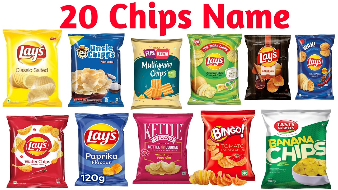 20 Chips Names in Hindi and English | Learn Snacks Names for Kids | Educational Video