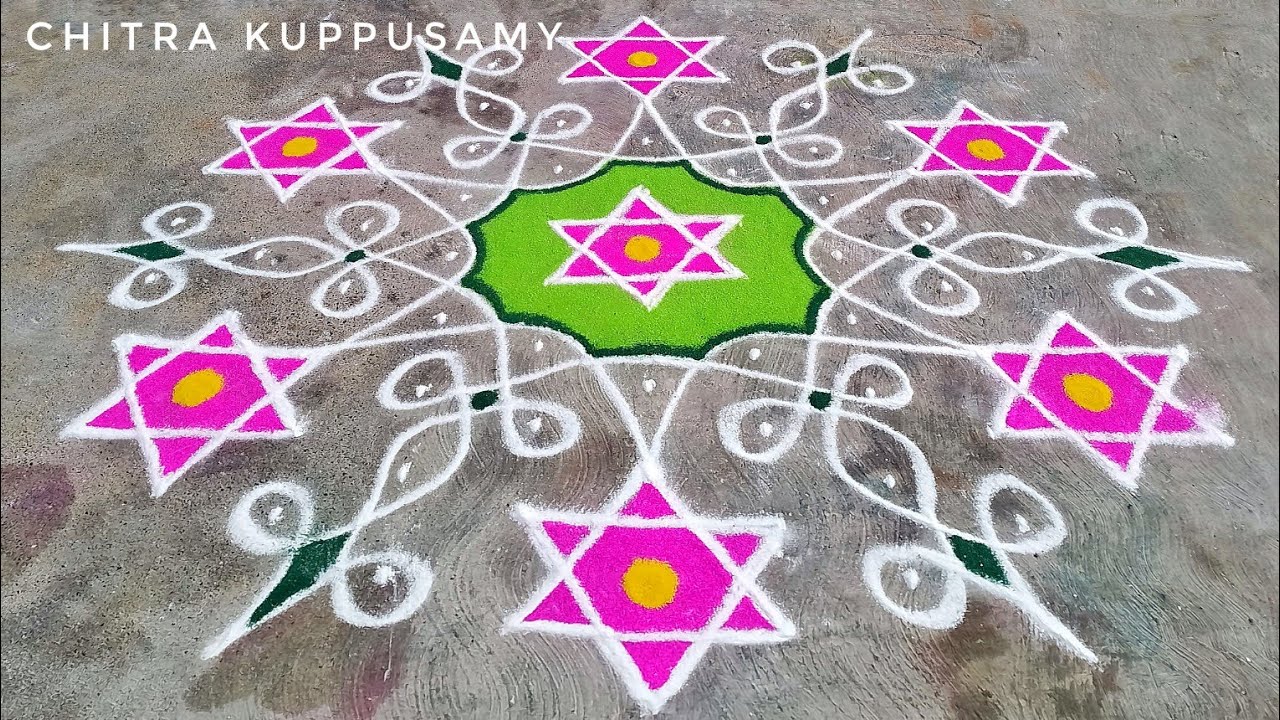 தைப்பூசம் கோலம் | Star Rangoli designs for beginners | Simple Thai poosam kolam