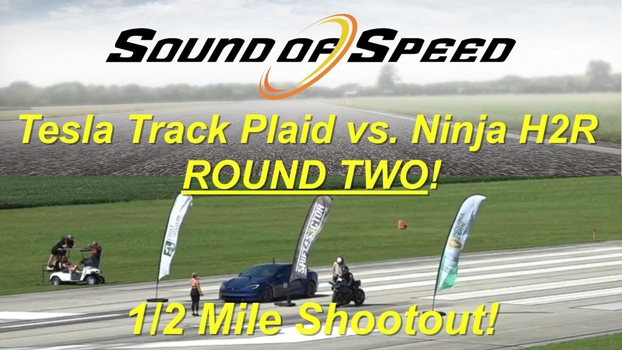 Airstrip Attack 1/2 Mile Drag Race: Round 2 - Tesla Track Plaid vs Ninja H2R