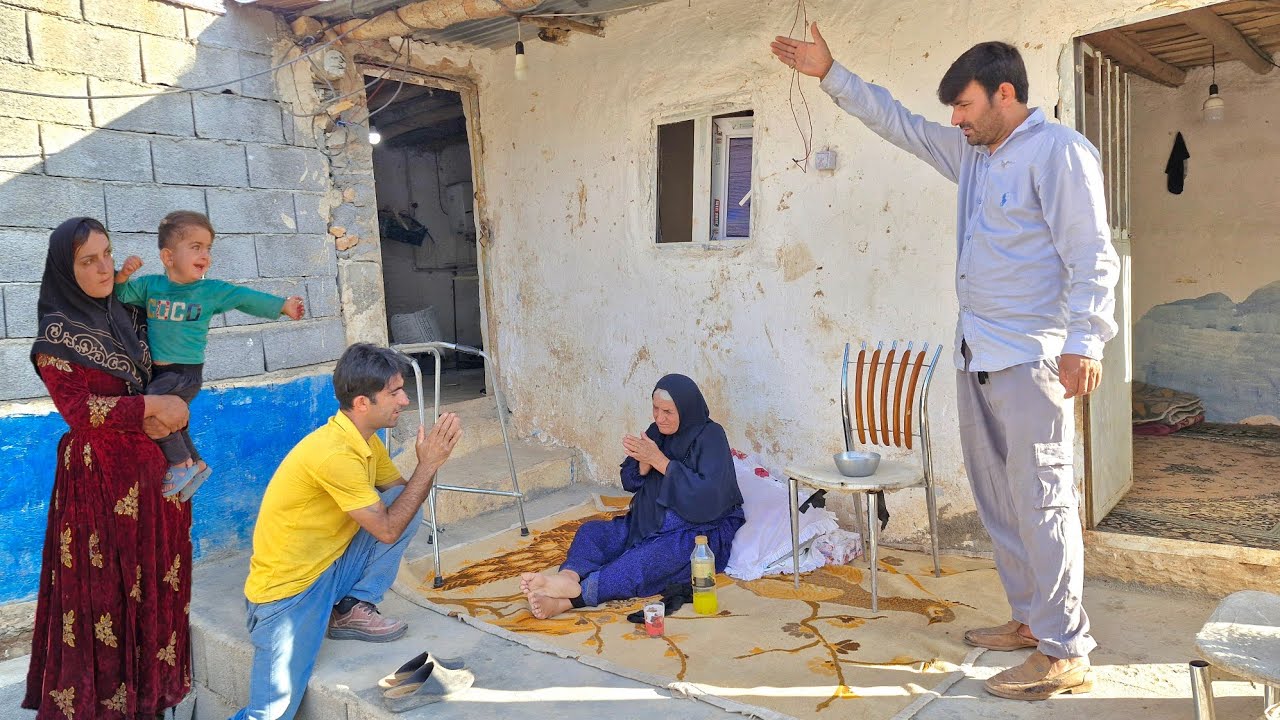 Grandmother and Hamid help Ghodrat and Afsaneh continue building the house.🏡