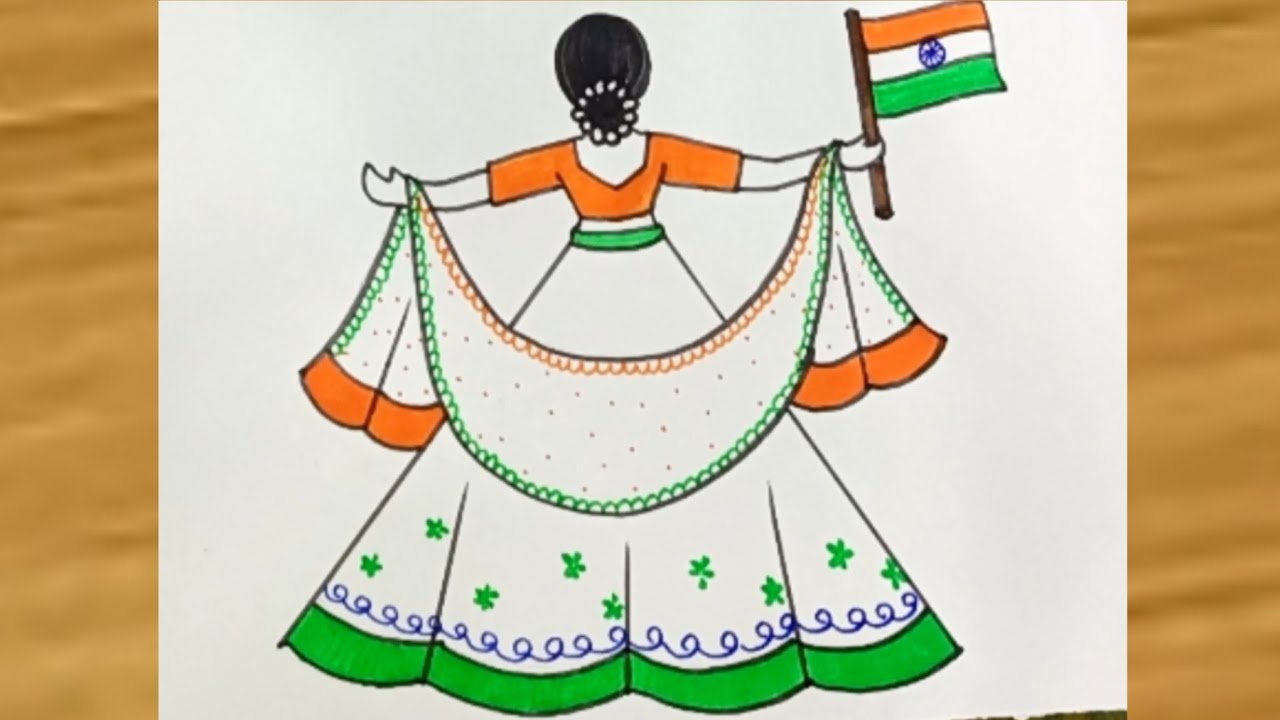How to draw a girl holding Indian flag| republic day drawing easy|26january ki drawing|girl drawing 