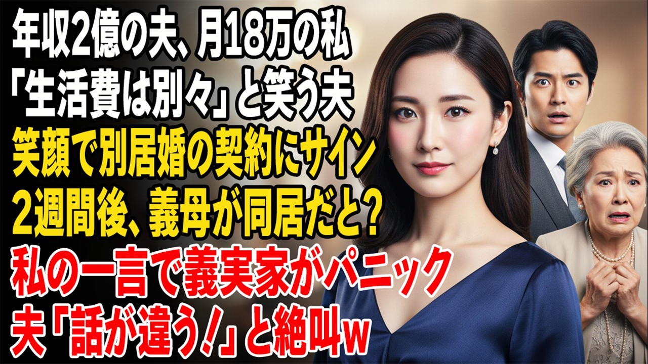 年収2億の夫と月18万円の私――「生活費は別々で」と言われ笑って契約書にサイン。2週間後、義母を同居させると言われた私の一言に義実家が大騒ぎ…