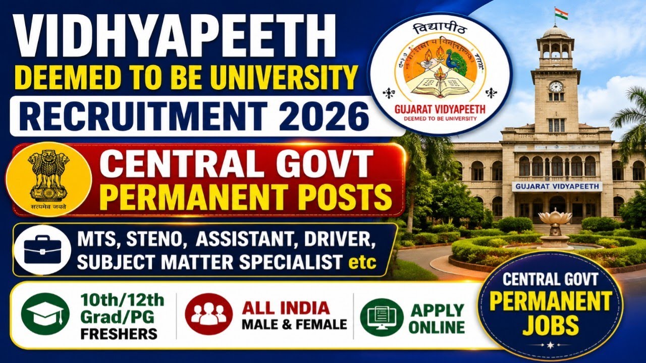 Vidhyapeeth University Group B & C Vacancy 2026 Out 📢 Permanent Central Govt Jobs| 10th/12th/Grad/PG