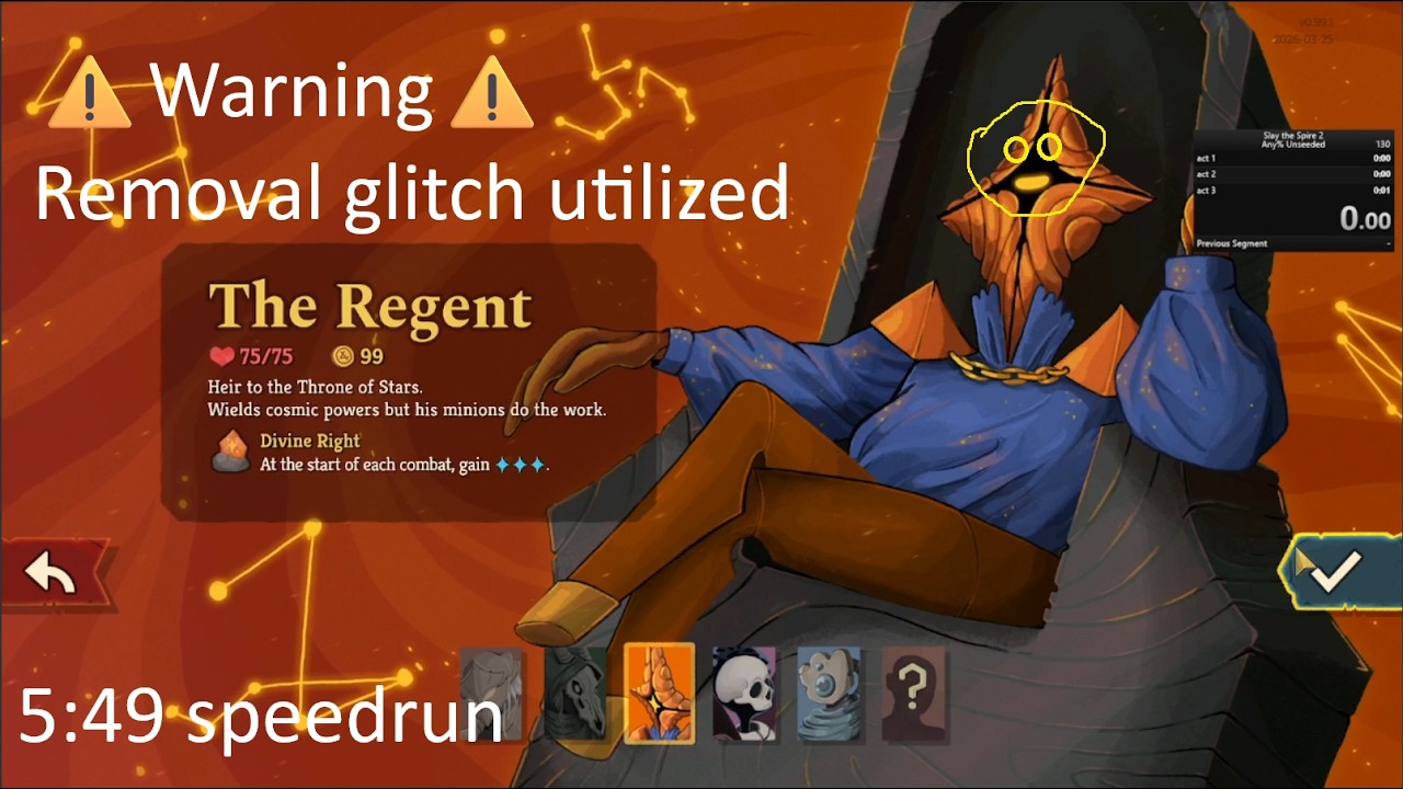 Slay The Spire 2 world record any% regent speedrun 5:49