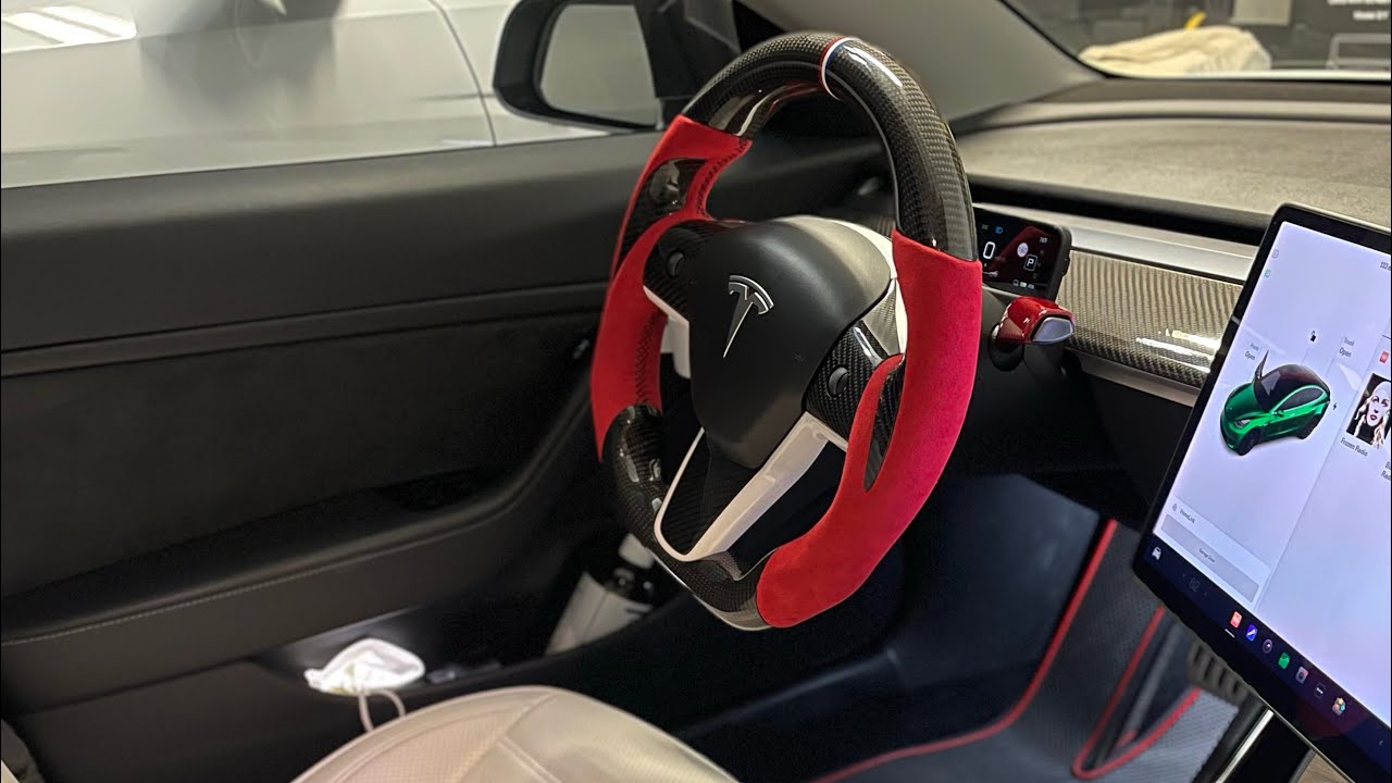 Tesla Model Y / 3 NEW CUSTOM Steering Wheel - Real Carbon Fiber | PIMPMYEV