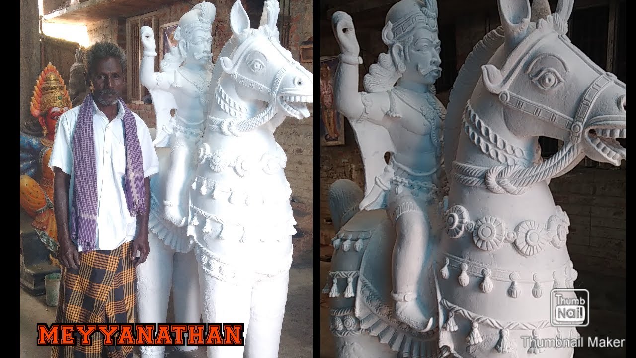 Karuppar and horse sculpture with clay making