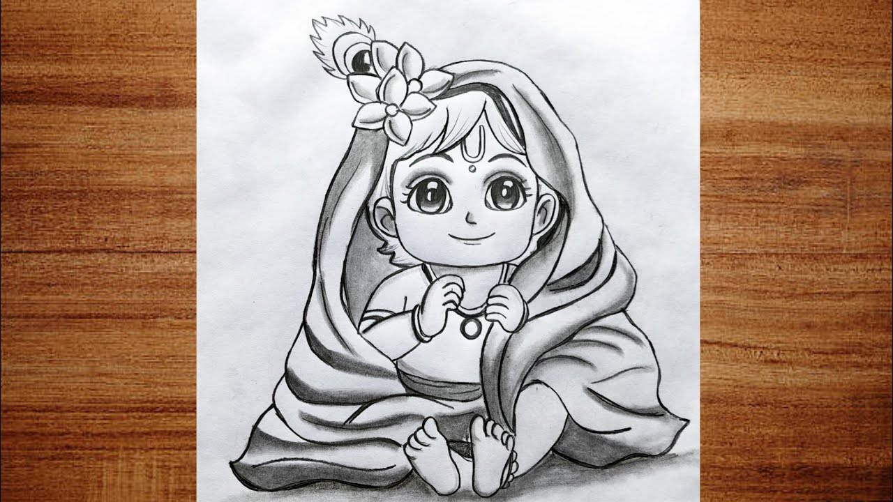  Bal Krishna Drawing with Pencil ✏️ | Shree Krishna Cute Face Sketch