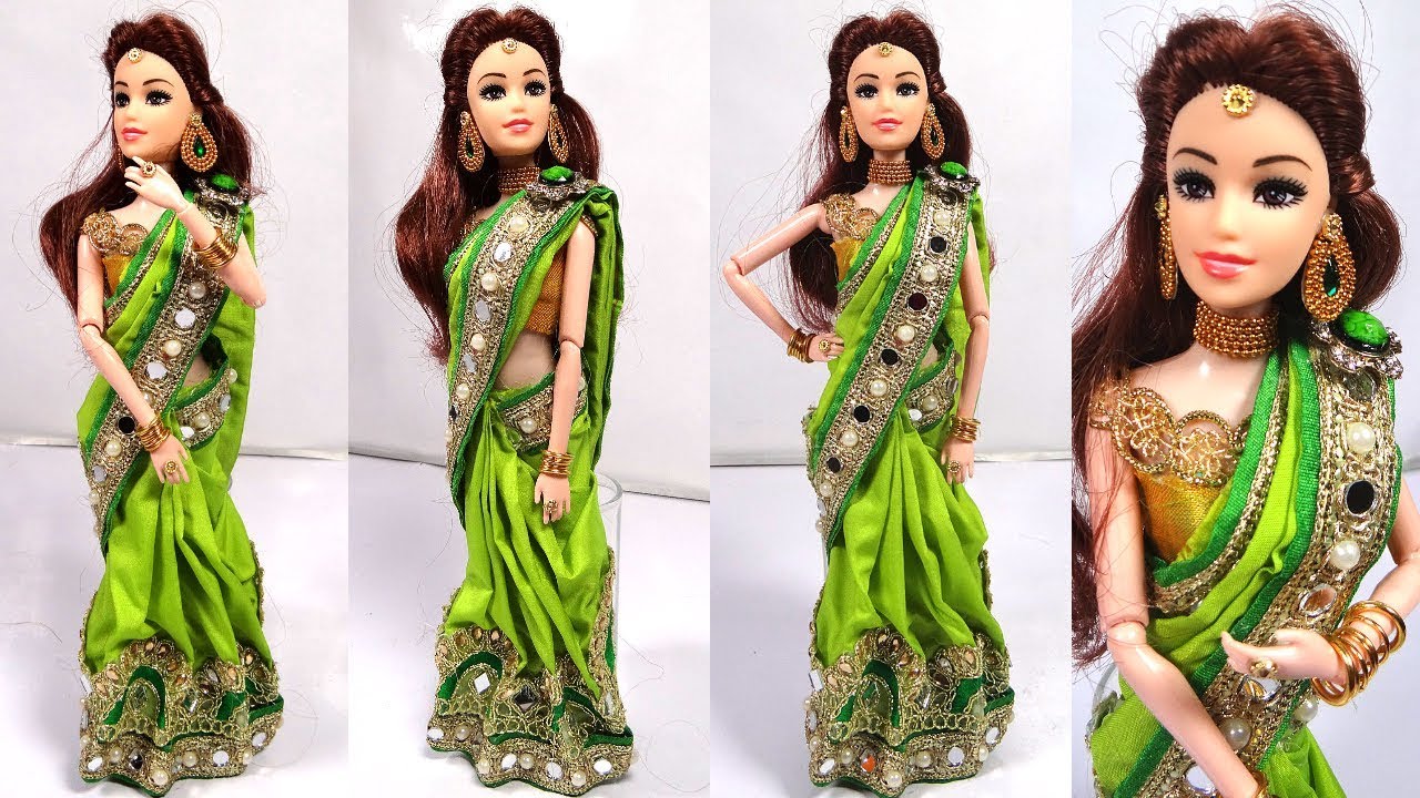 Barbie in PARTY WEAR SAREE | How to make party wear dresses for barbie dolls | Barbie saree making