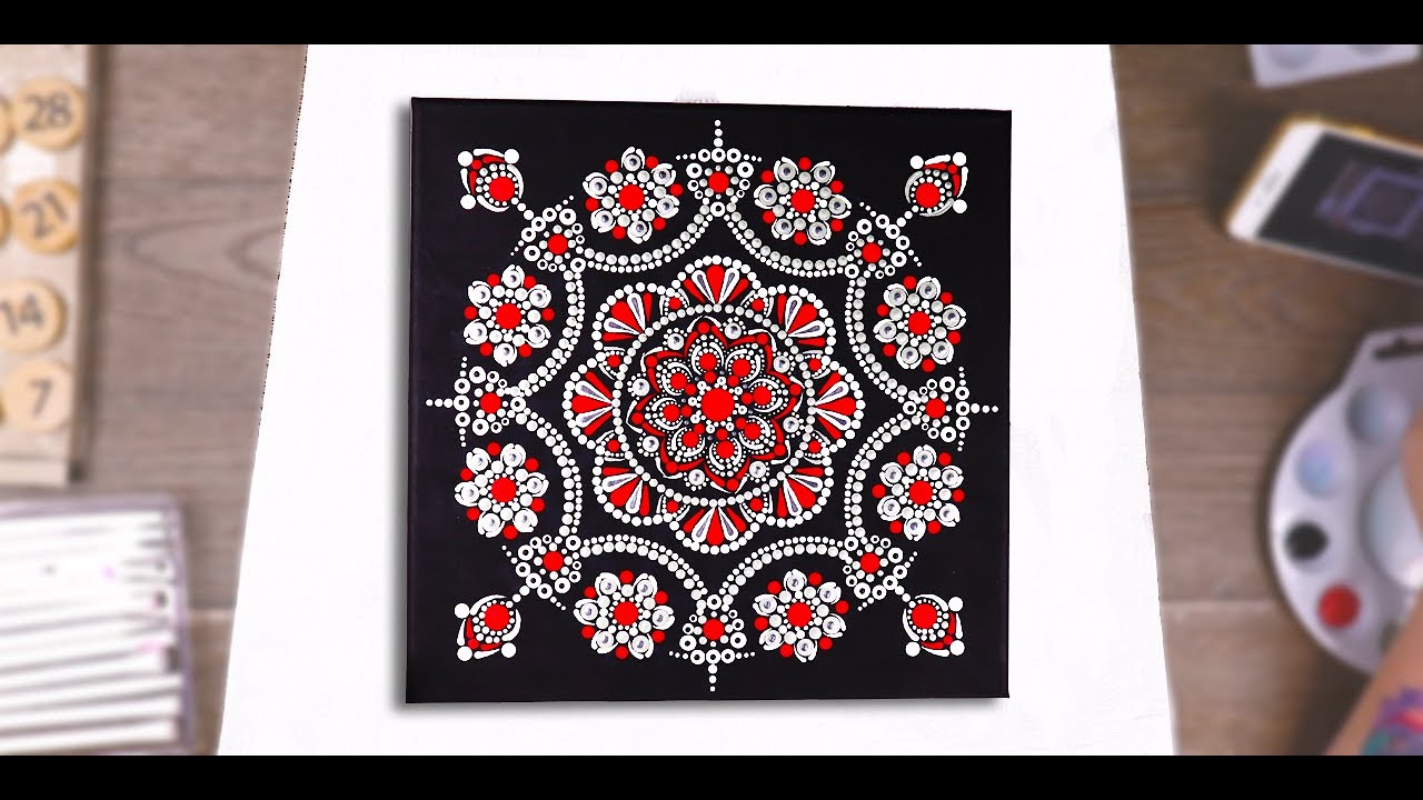 How to paint a Dot Mandala on a 12 x 12 Inch Canvas - Video 358