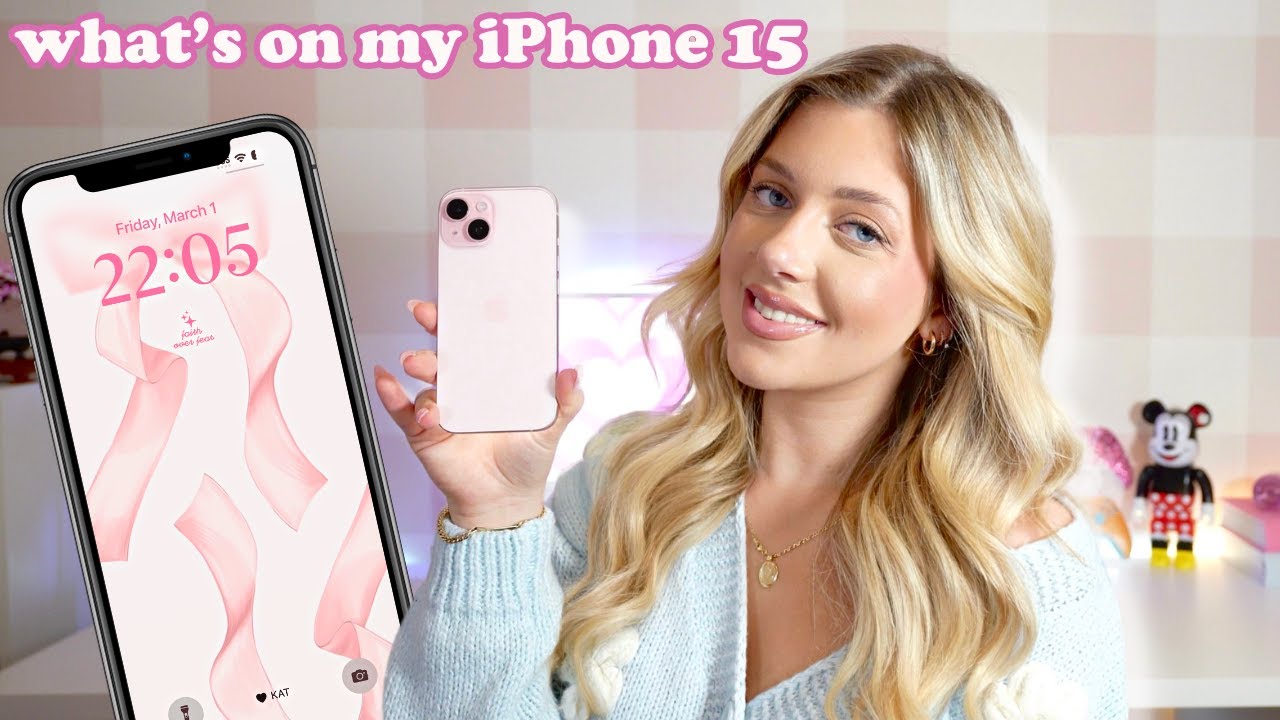 🎧🎀 What's on my PINK iPHONE 15: best widgets, phone accessories, coquette girl aesthetic