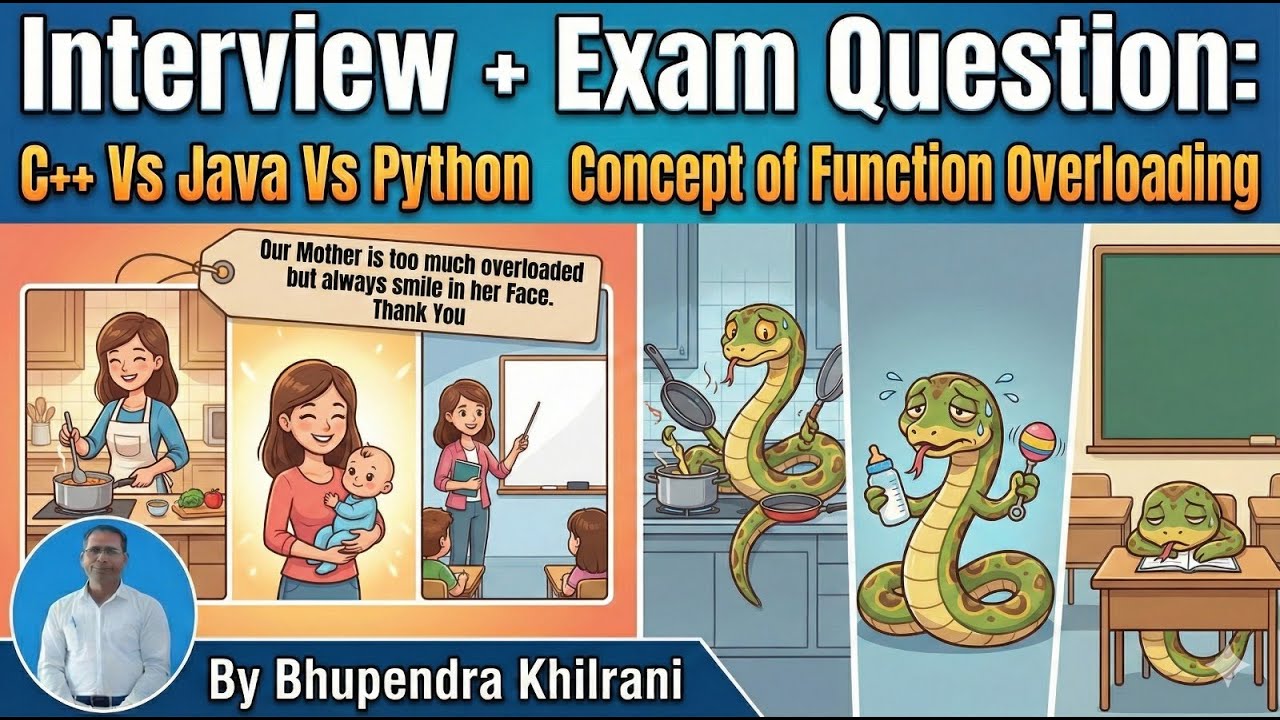 #5 Interview + Exam Question Function Overloading in C++ Vs Java Vs Python |Bhupendra Khilrani Hindi